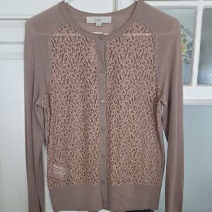 LOFT Women's Lace Detail Taupe/Blush Cardigan Size S
